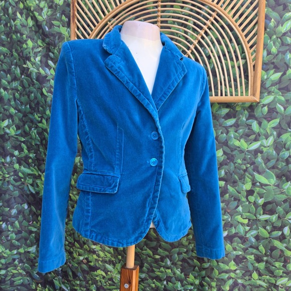 Lucky Brand Jackets & Blazers - Lucky Brand Teal Blue Velvet Blazer Jacket Single Button Size L Cotton Blend